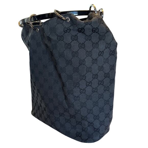Gucci GG Monogram Bucket Bag Black Resin Ring Handles Vintage Frida Giannini - Picture 8 of 16